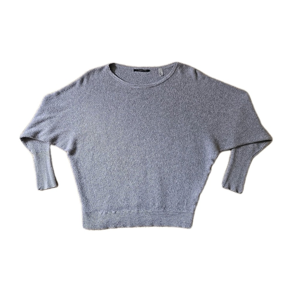 T Tahari Soft Waffle Knit Dolman Thermal Top Boatneck Sweater Gray Size L